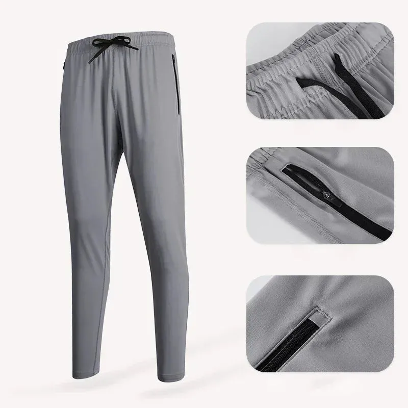 Men's Ice Silk Comfort Fitness Sweatpants Running Solid Color Elasticity Legging Bodybuilding Yoga Quick Dry Pants Go Hiking