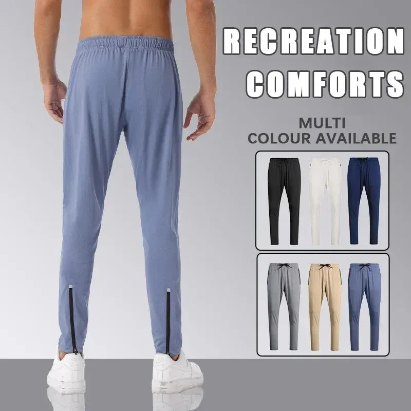 Men's Ice Silk Comfort Fitness Sweatpants Running Solid Color Elasticity Legging Bodybuilding Yoga Quick Dry Pants Go Hiking