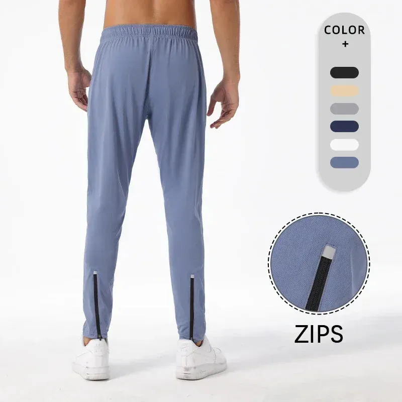 Men's Ice Silk Comfort Fitness Sweatpants Running Solid Color Elasticity Legging Bodybuilding Yoga Quick Dry Pants Go Hiking