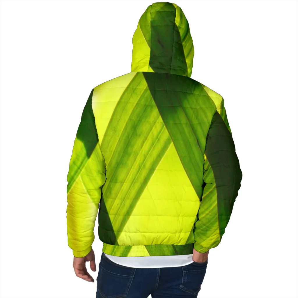 Men's Padded Hooded Jacket - Green Grass Design