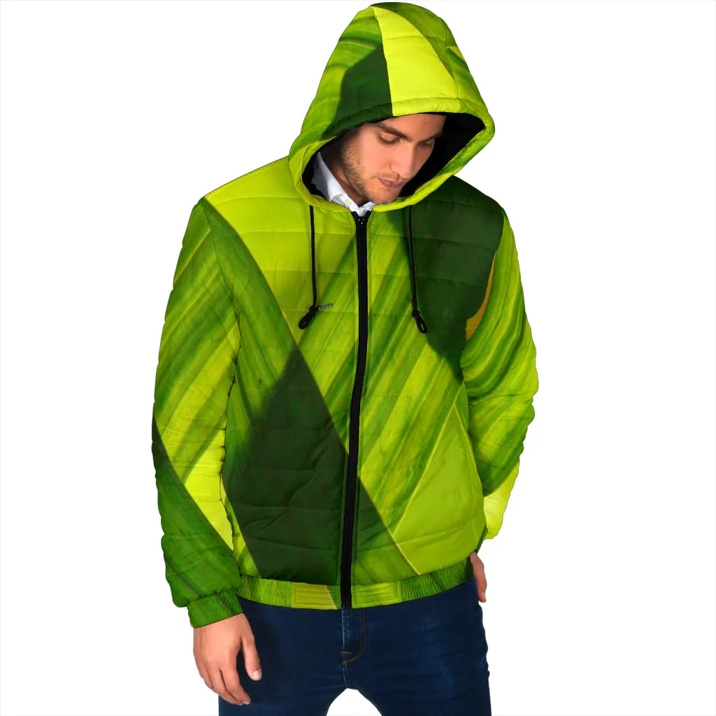 Men's Padded Hooded Jacket - Green Grass Design