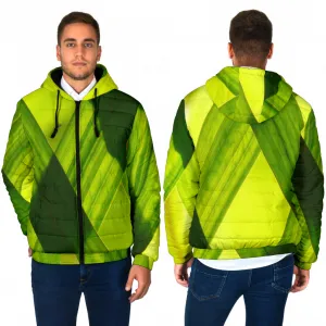 Men's Padded Hooded Jacket - Green Grass Design