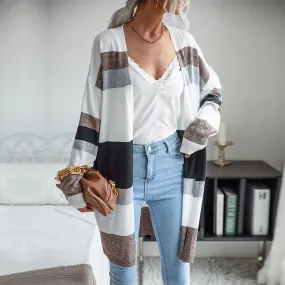 METAVERSMALL New 2023 Spring and Autumn New Women's Clothing Thin Color-matching Striped Sweater Casual Home Air Conditioning Cardigan