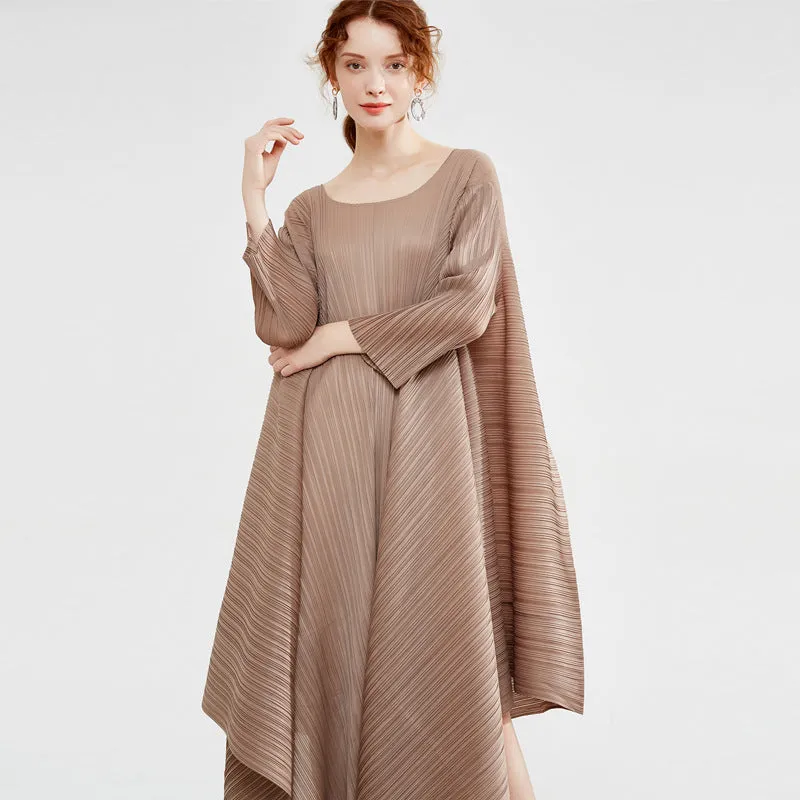 Miyake Pleated Tie-Back Irregular Hem Dress