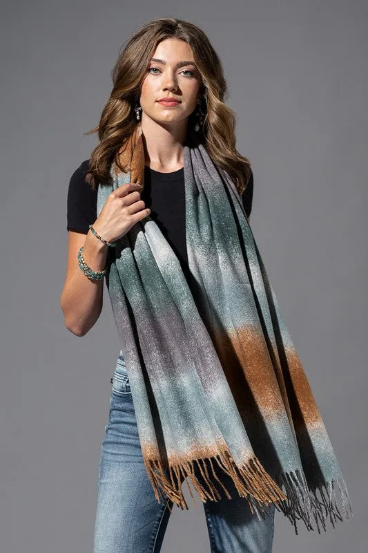 MULTI-COLOR OBLONG SCARF WITH TASSEL