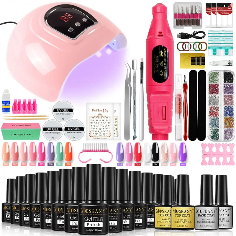 Nail Set Nail Gel Tools Kit 54W Nail Lamp 16Colors UV Gel Nail Polish Kit Contains Base Coat Top Coat Nail Drill Machine Nail Kit