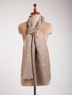 Natural Grey Small Buteh Sozni Embroidered Pashmina Shawl