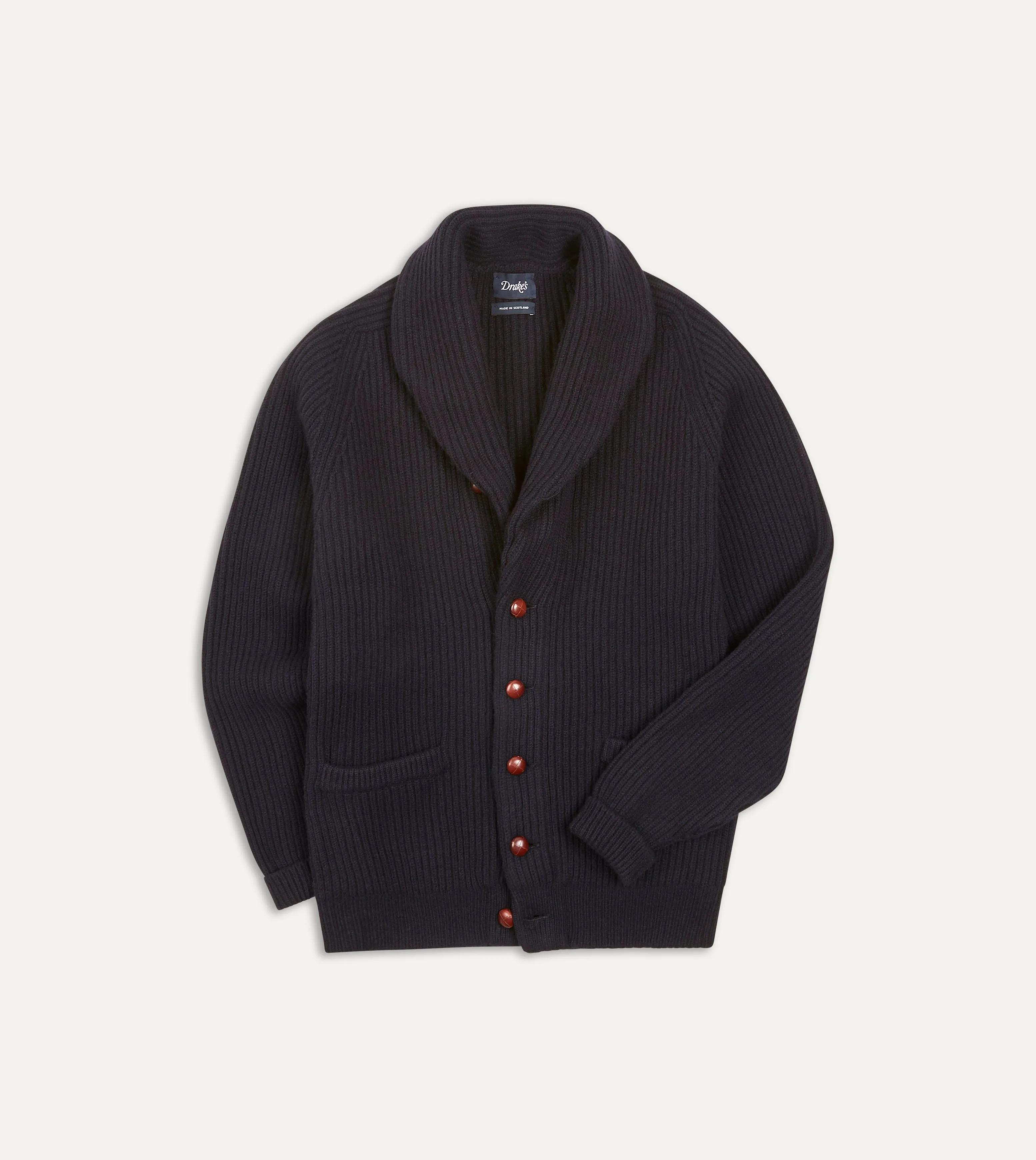 Navy Lambswool Shawl Collar Cardigan