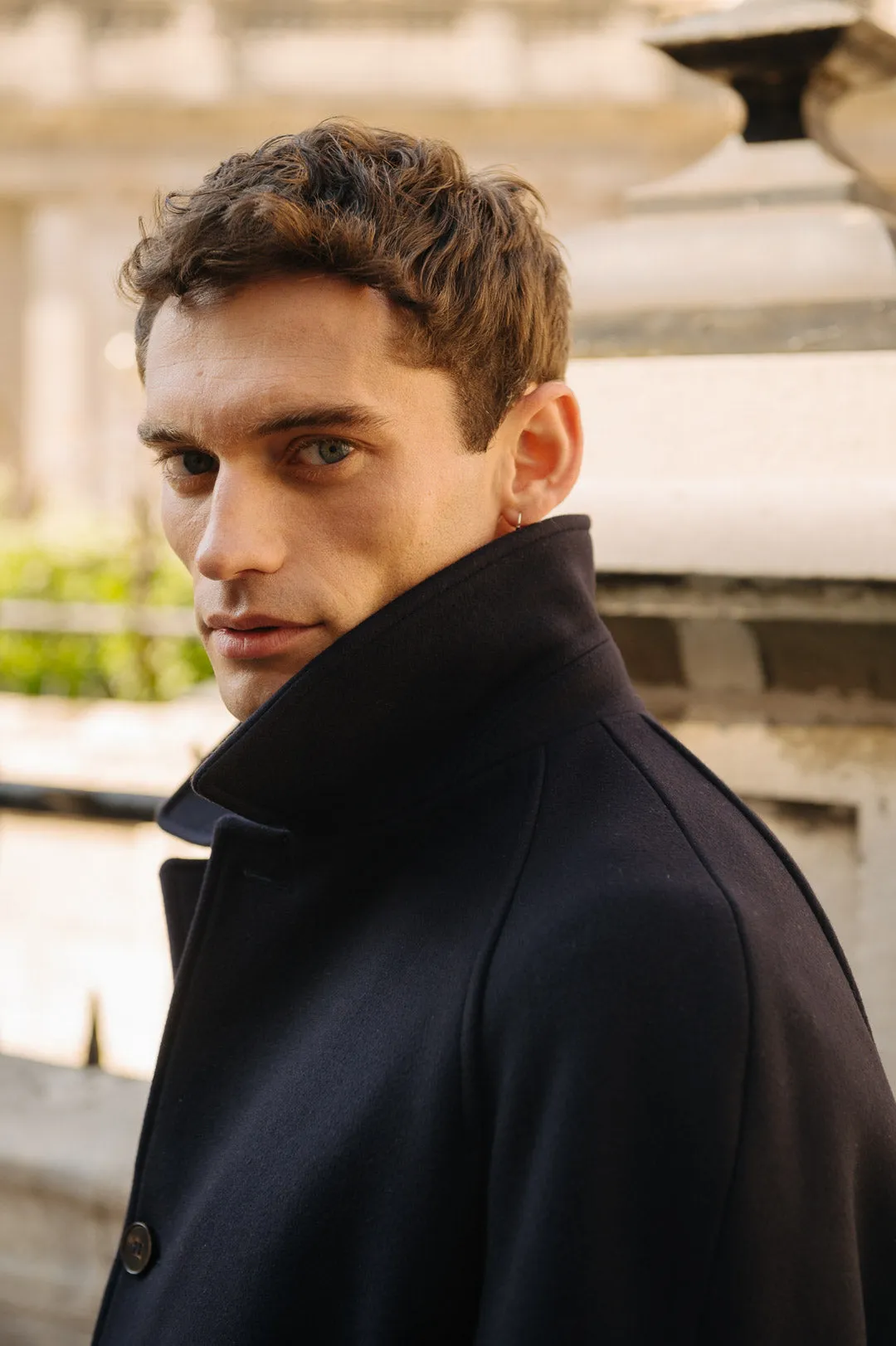 Navy Wool Raglan Overcoat