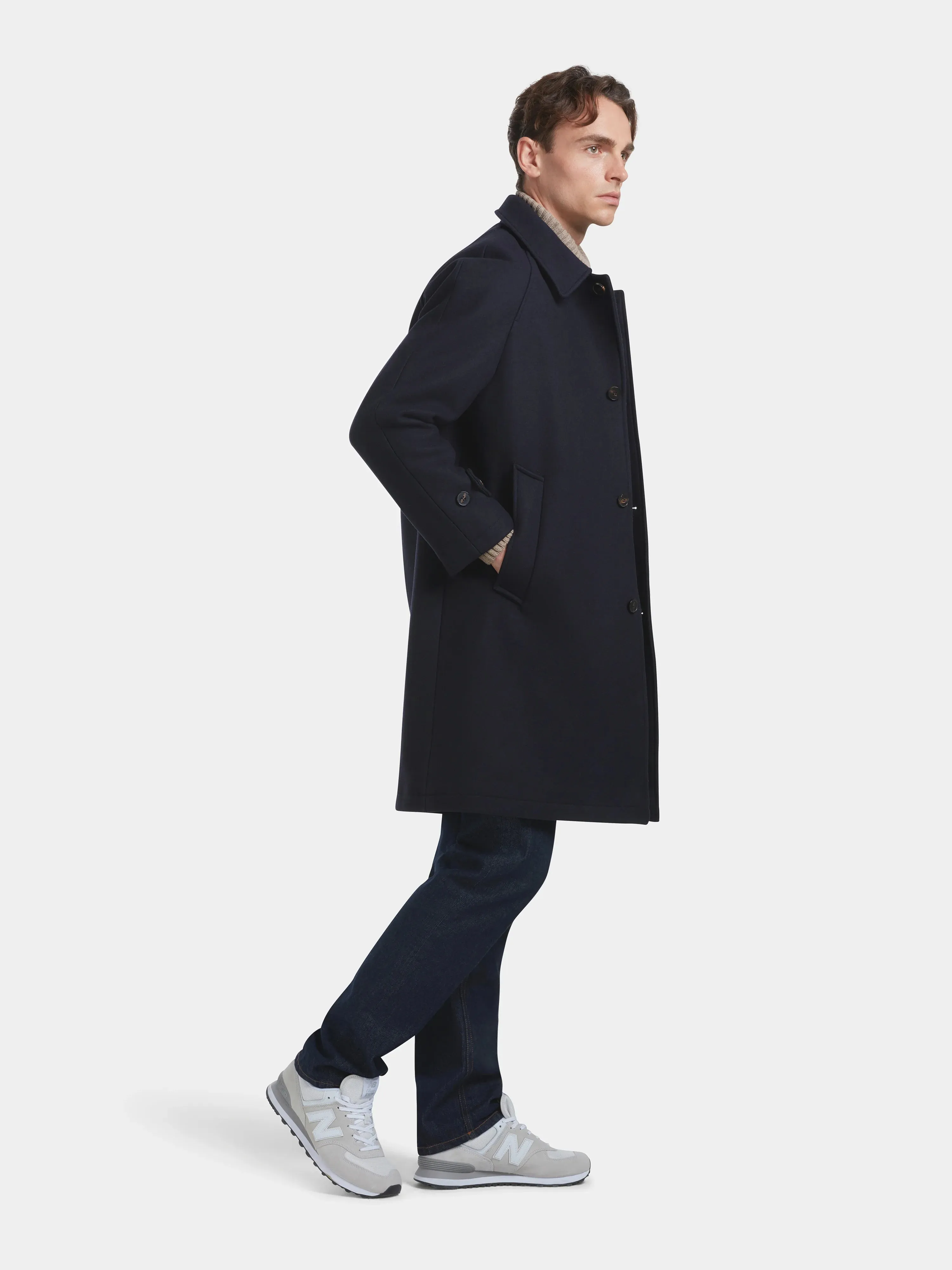 Navy Wool Twill Raglan Overcoat