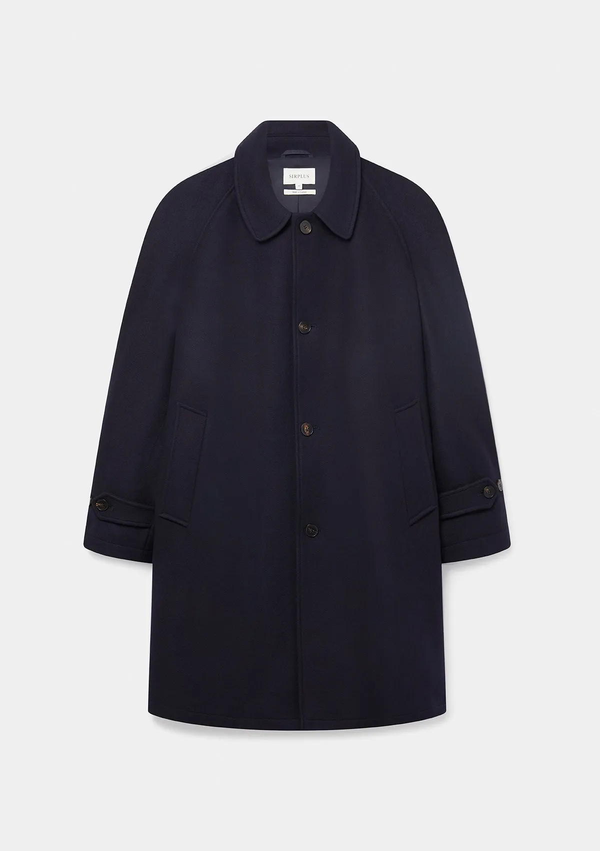 Navy Wool Twill Raglan Overcoat