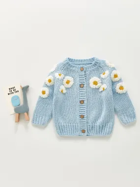 Newborn Baby Girls Knit Cardigan Sweater, Infant Button Down Sweater, Daisy Print Top Baby Clothes