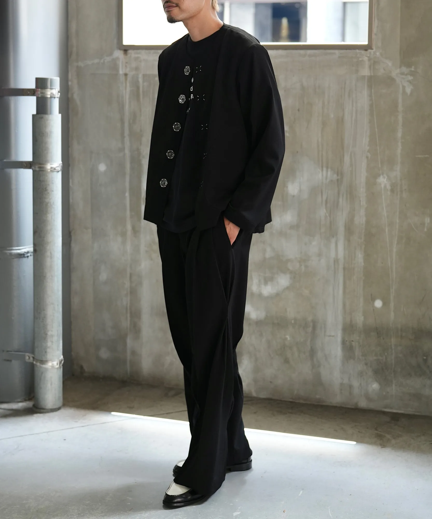 No collar jacket "BLACK"