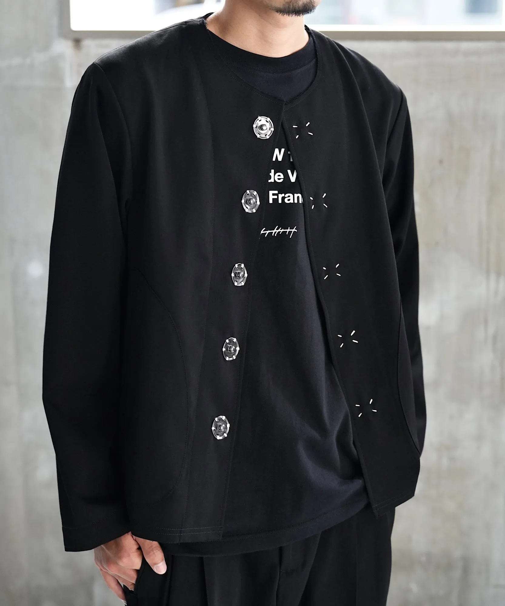 No collar jacket "BLACK"