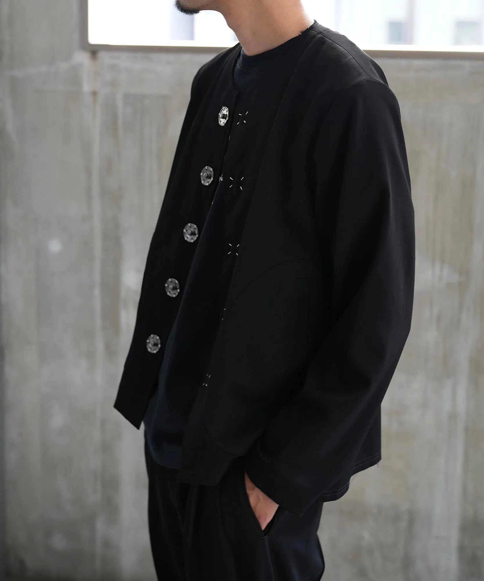 No collar jacket "BLACK"