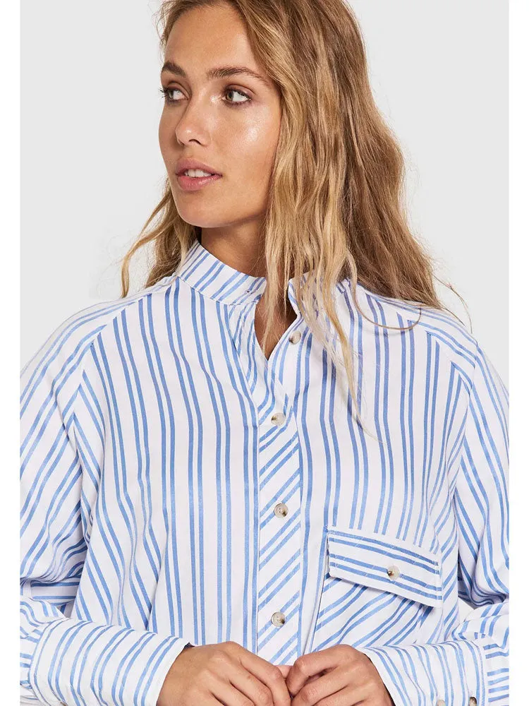 Norr Lily Quilted Shirt Blue Stripe