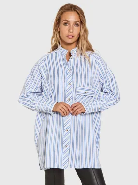 Norr Lily Quilted Shirt Blue Stripe