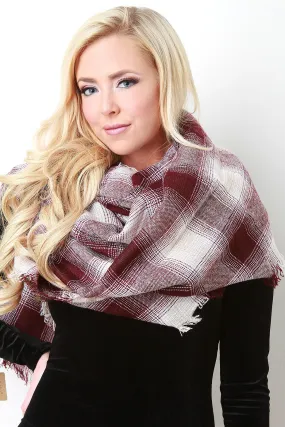 Ombre Plaid Fringe Hem Blanket Scarf