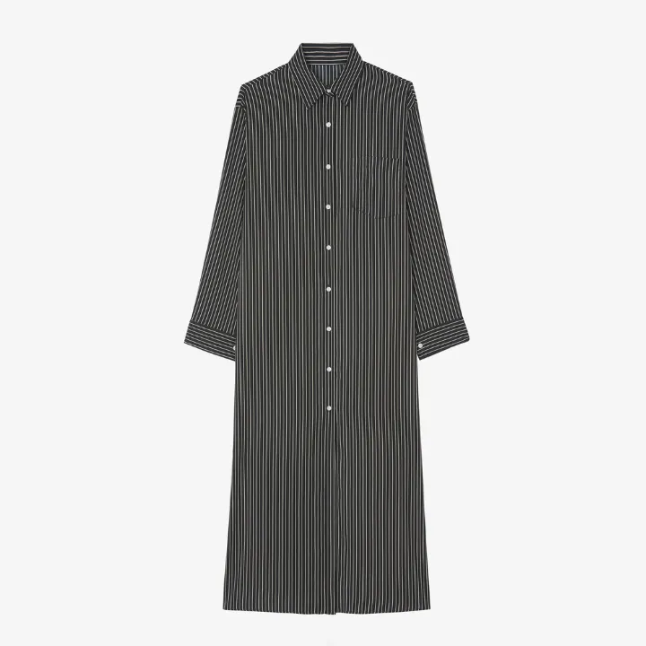 Open Button Collar Shirt Style Long Dress J5889