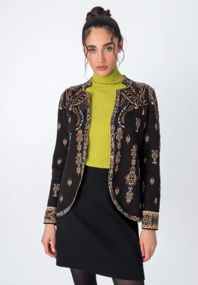 Ornamental Jacquard Cardigan - Black