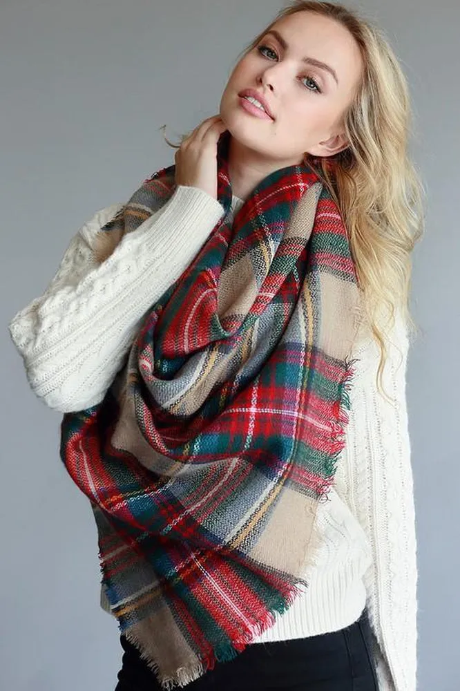 Oversized Plaid Blanket Scarf