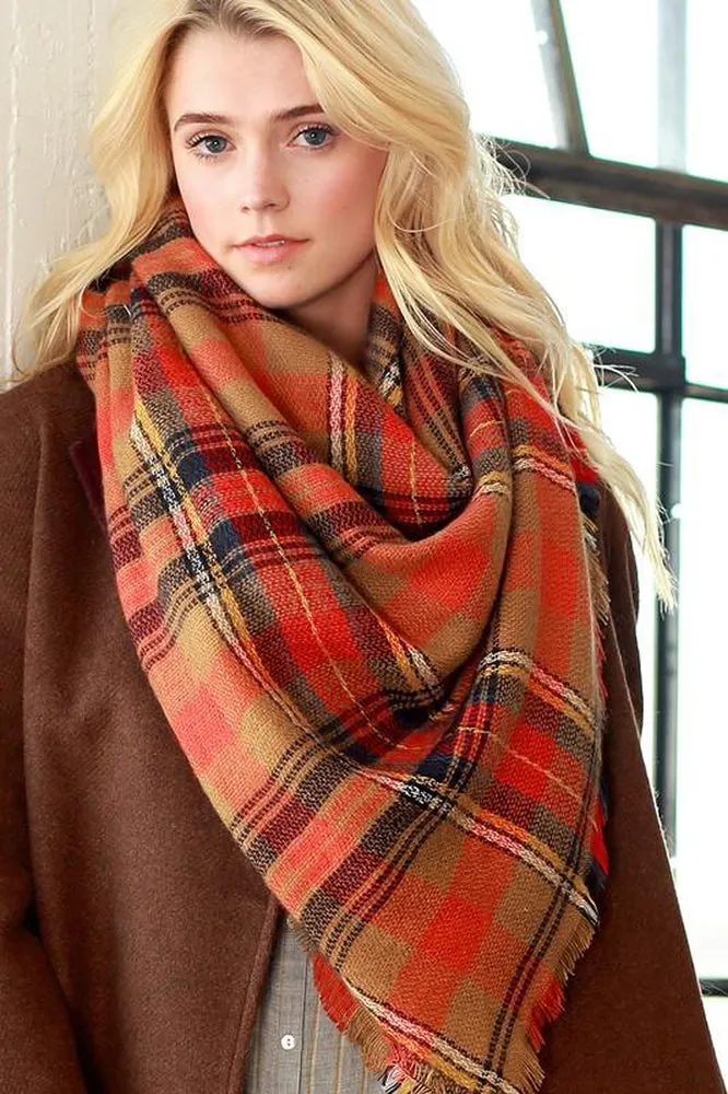 Oversized Plaid Blanket Scarf