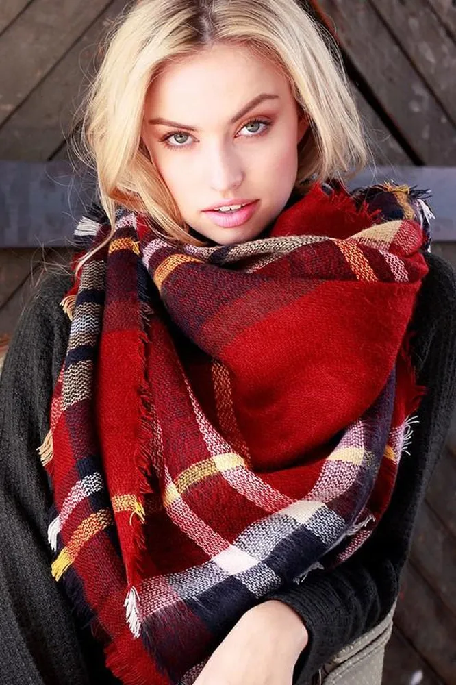 Oversized Plaid Blanket Scarf