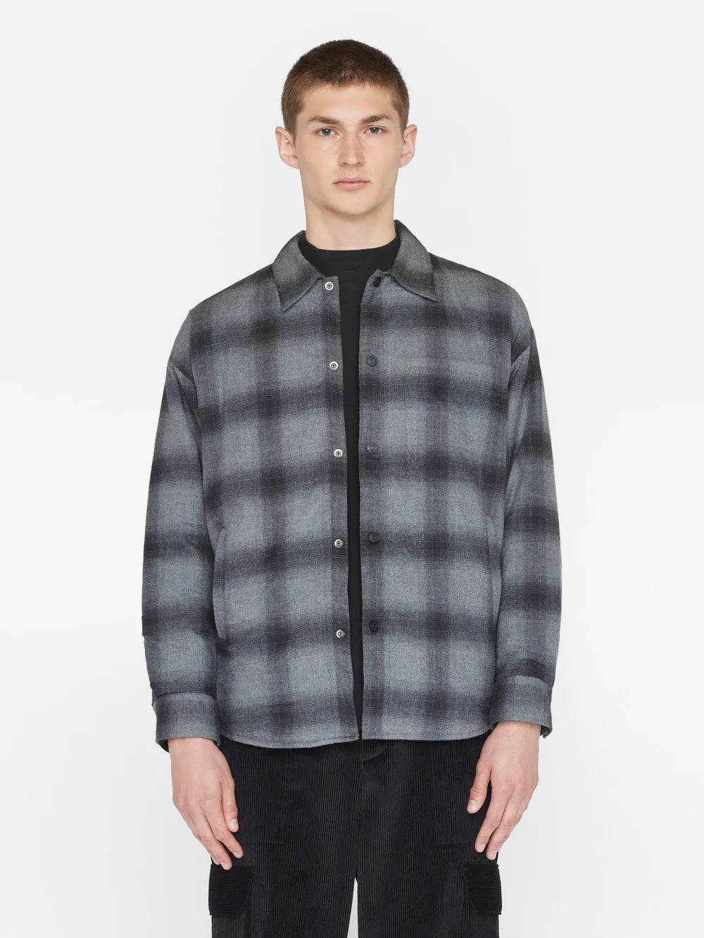 Padded Plaid Overshirt -- Black/Grey Plaid