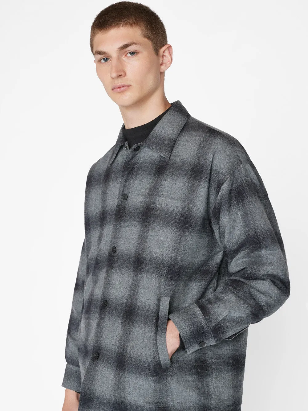 Padded Plaid Overshirt -- Black/Grey Plaid