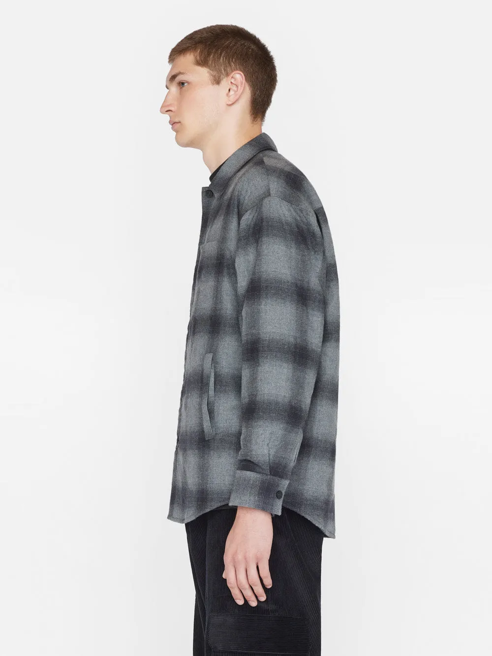 Padded Plaid Overshirt -- Black/Grey Plaid