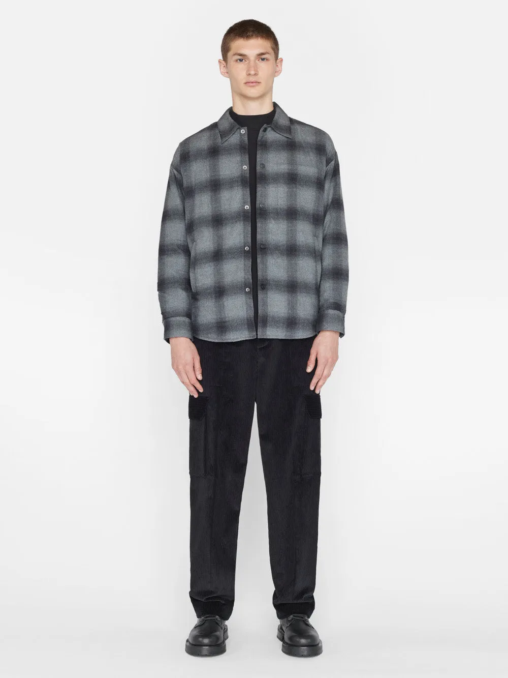 Padded Plaid Overshirt -- Black/Grey Plaid