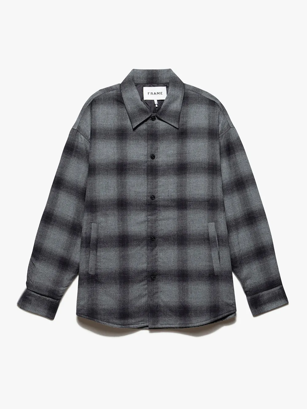 Padded Plaid Overshirt -- Black/Grey Plaid