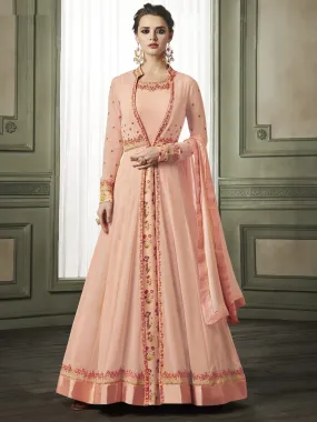 Peach Overcoat Style Embroidered Anarkali Suit