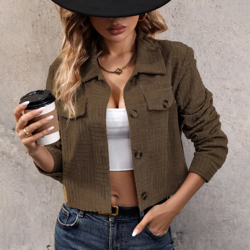 PEOPLETERRITORY   New autumn new corduroy jacket short coat lapel early autumn coat women