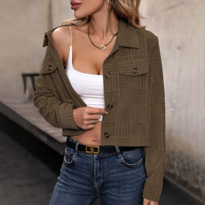 PEOPLETERRITORY   New autumn new corduroy jacket short coat lapel early autumn coat women