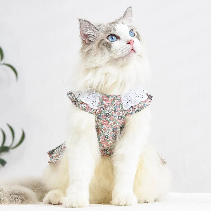 Pet Cat Skirt Neckline Lace Floral