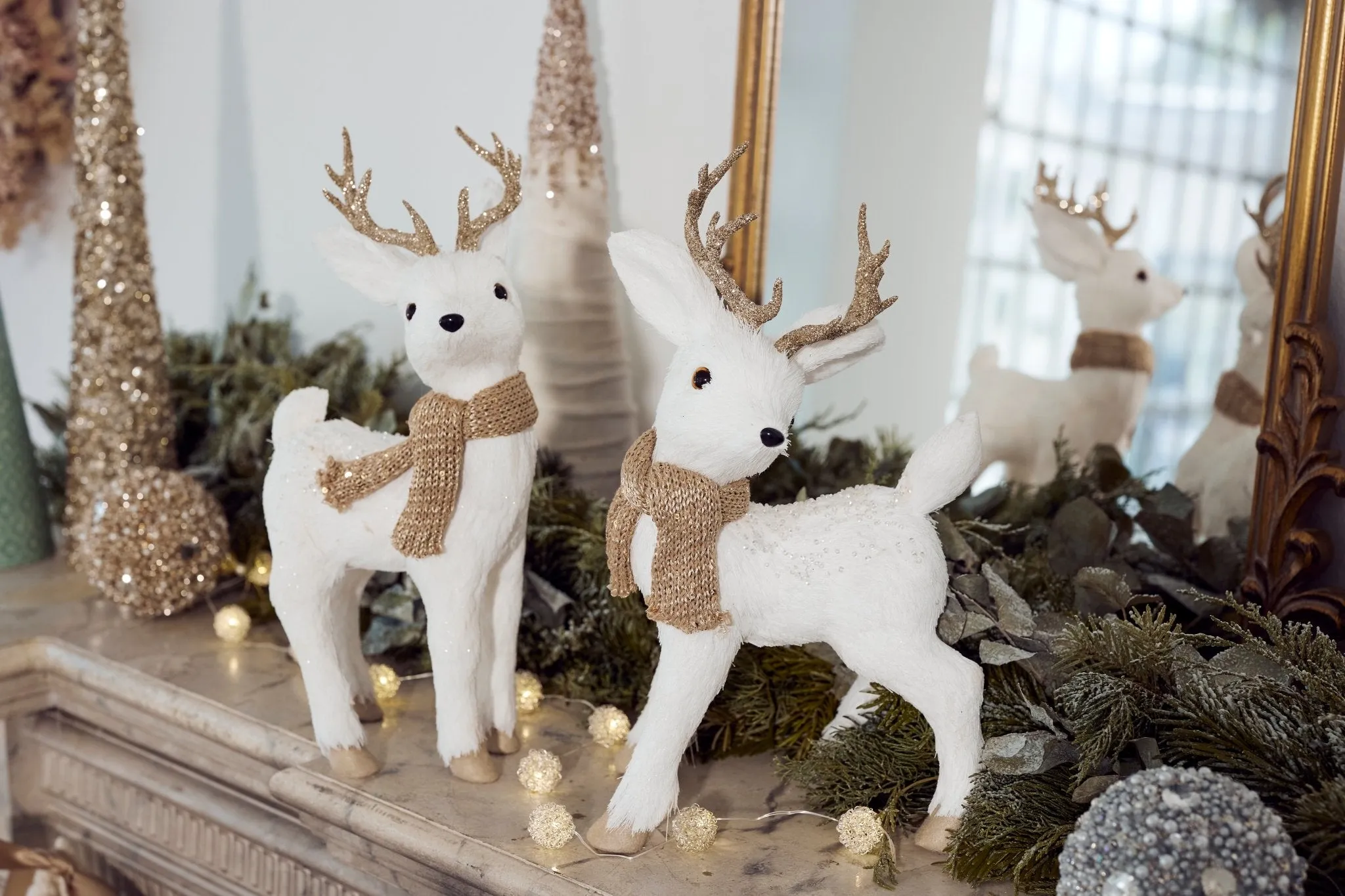 Pier 1 White Deer with Champagne Scarf Set of 2