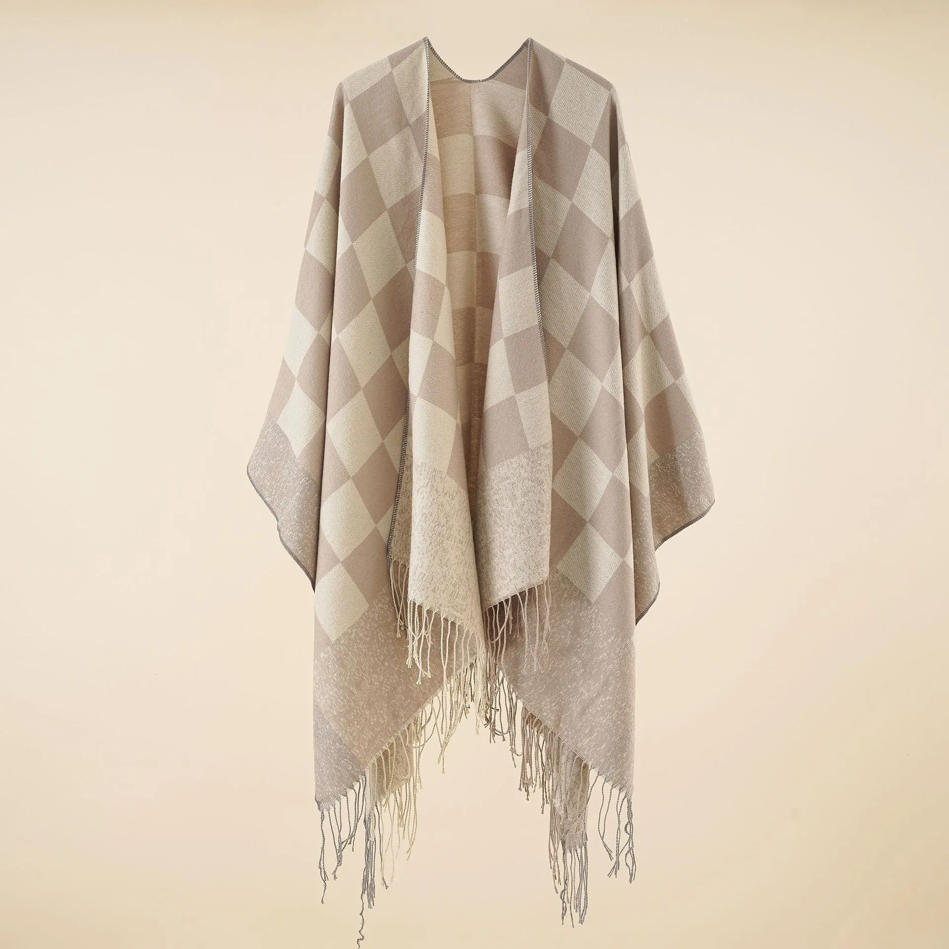 Plaid blanket warm fringed cardigan shawl for autumn and winter