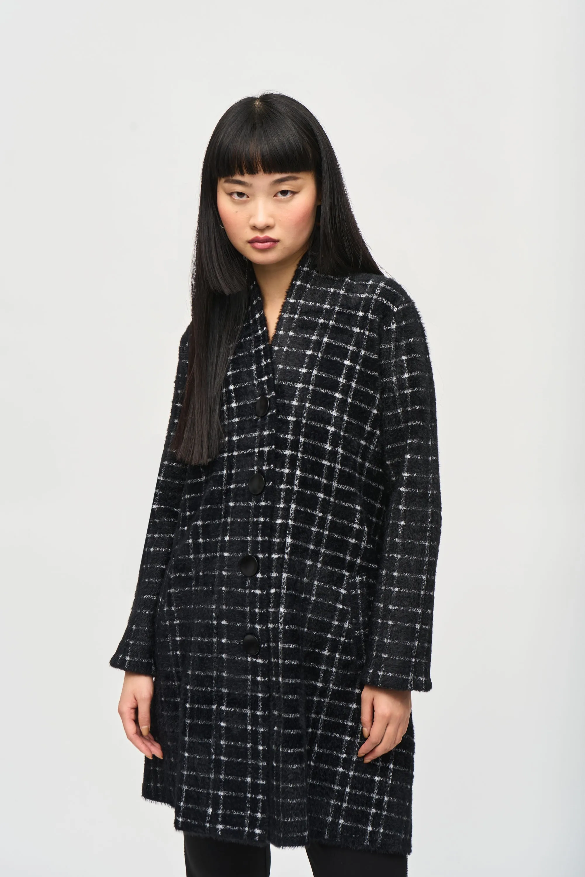 PLAID KNIT COAT