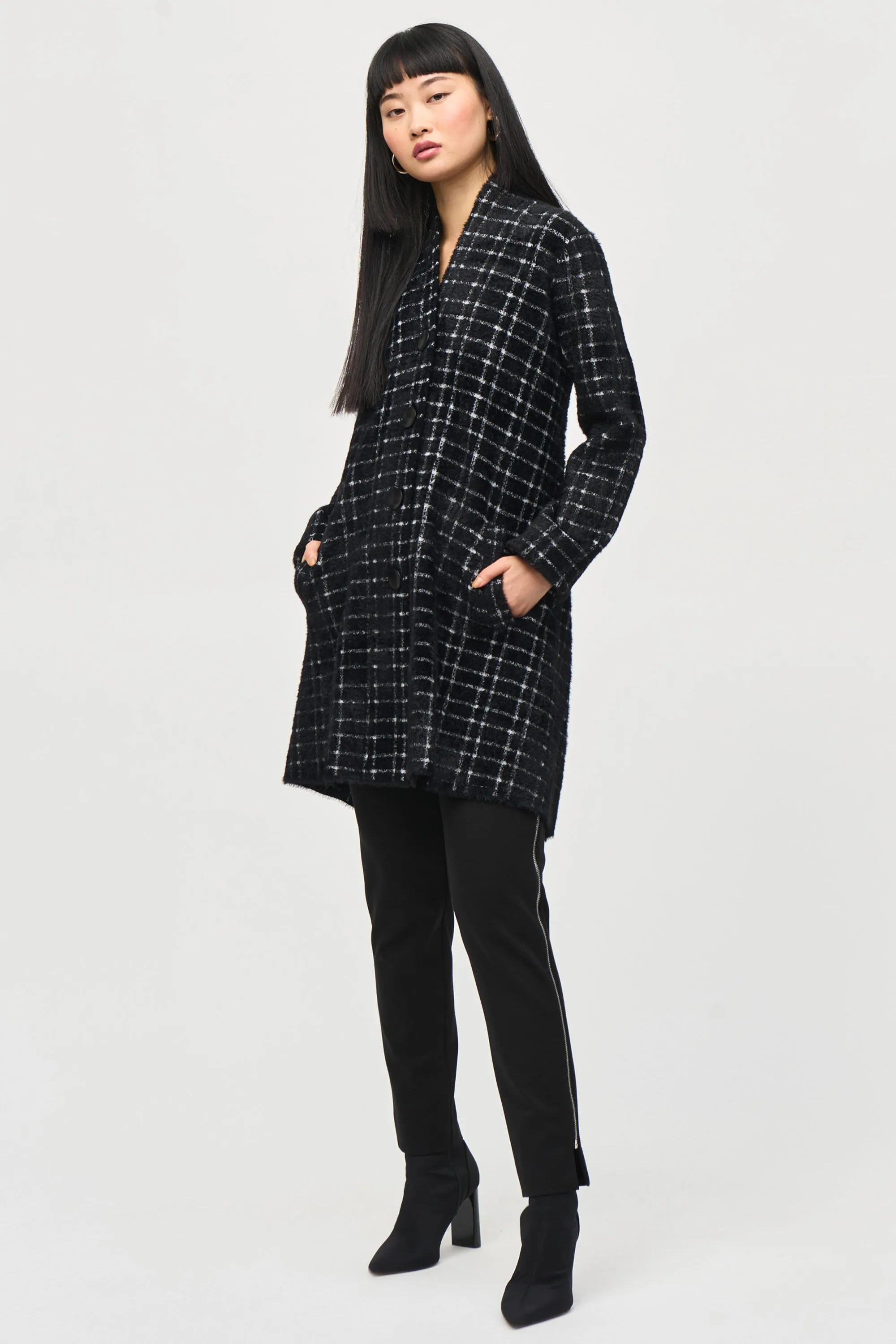 PLAID KNIT COAT