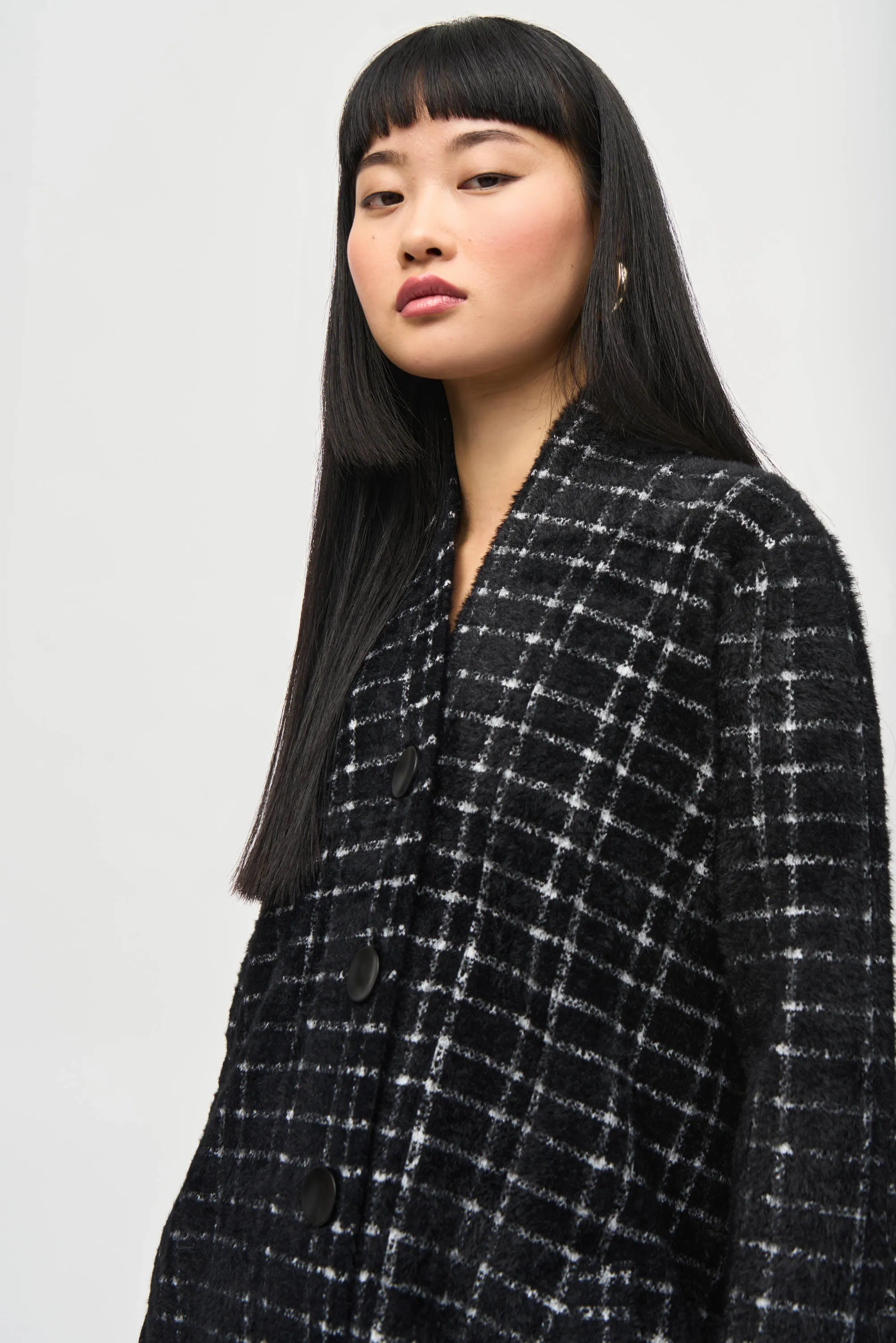 PLAID KNIT COAT