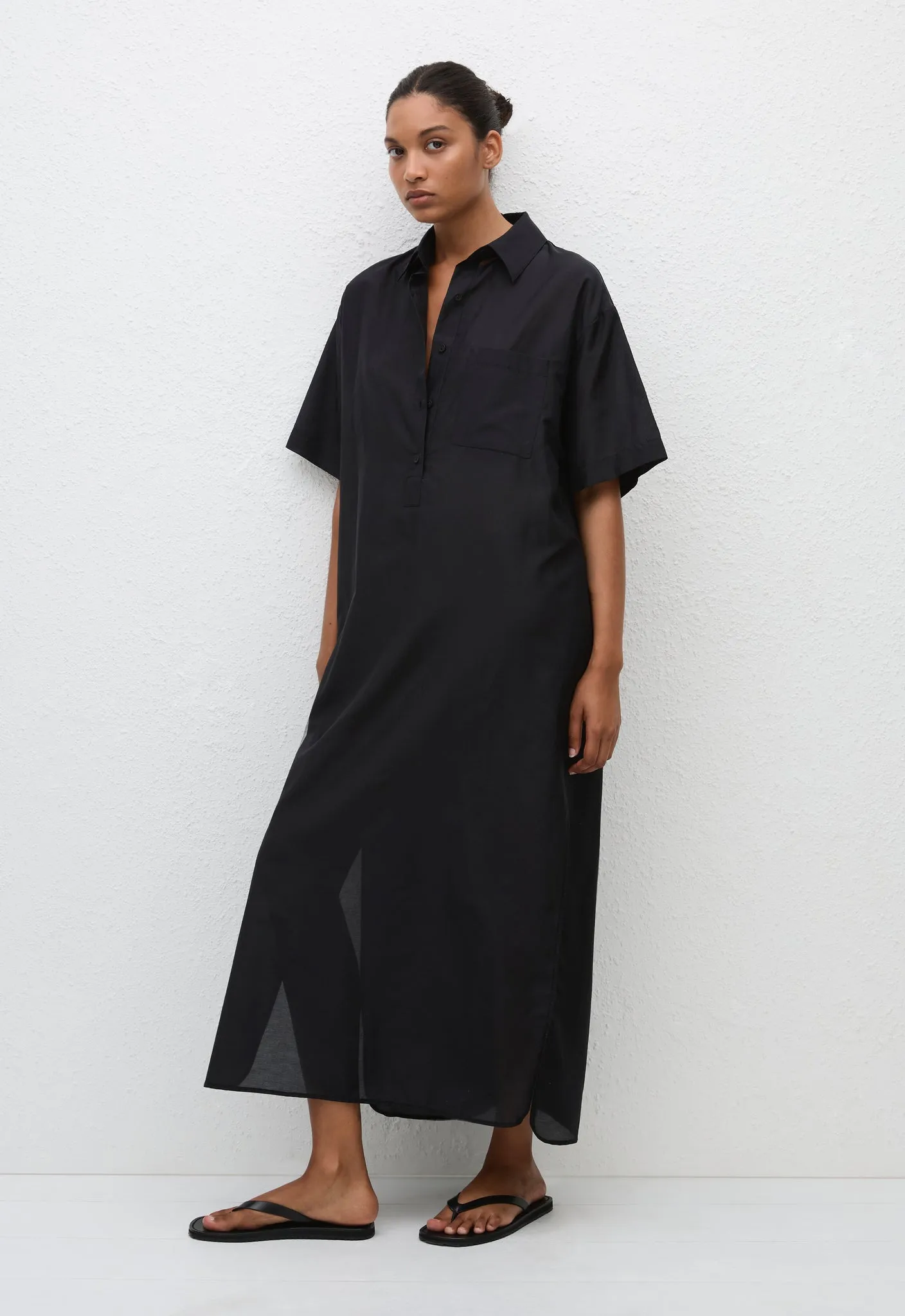 Pop-Over Shirt Dress - Black