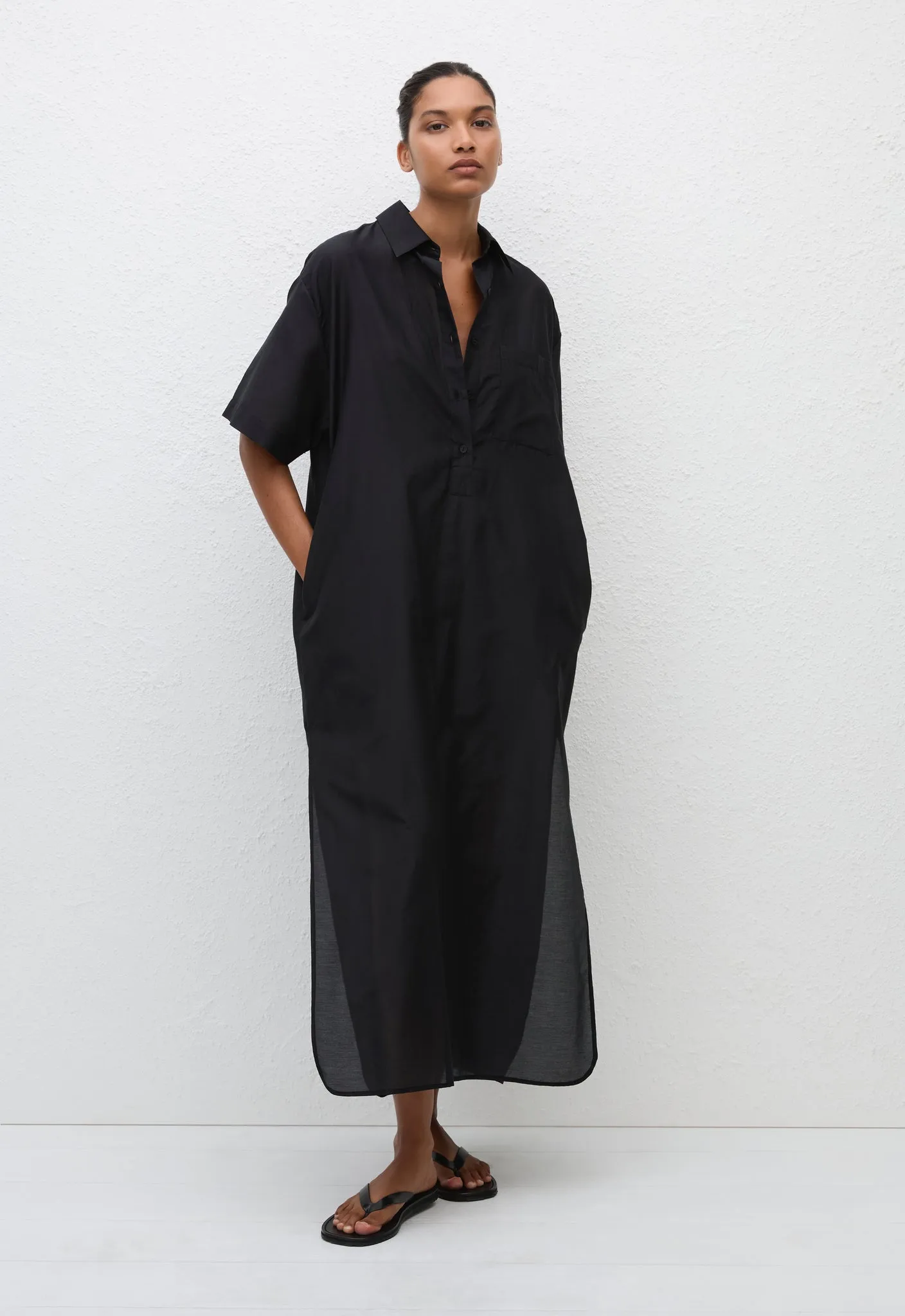 Pop-Over Shirt Dress - Black