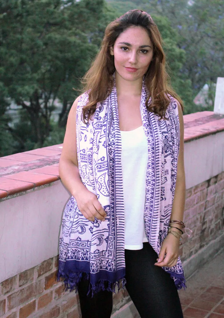 Purple and White Batik Cotton Shawl