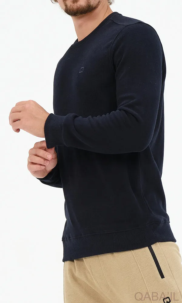 QL Round Collar Longline Sweatshirt in Navy Blue