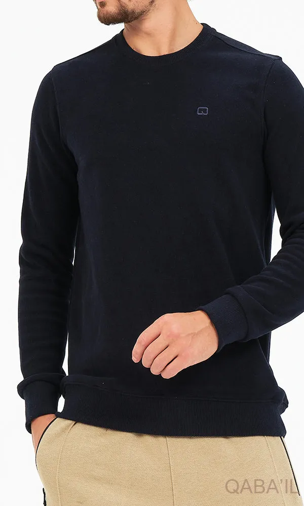 QL Round Collar Longline Sweatshirt in Navy Blue