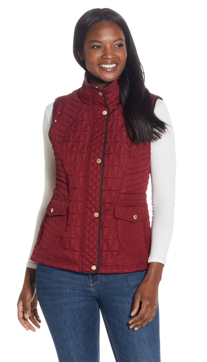 QUILTED VEST WITH COZY LINING AND FAUX SUEDE TRIM