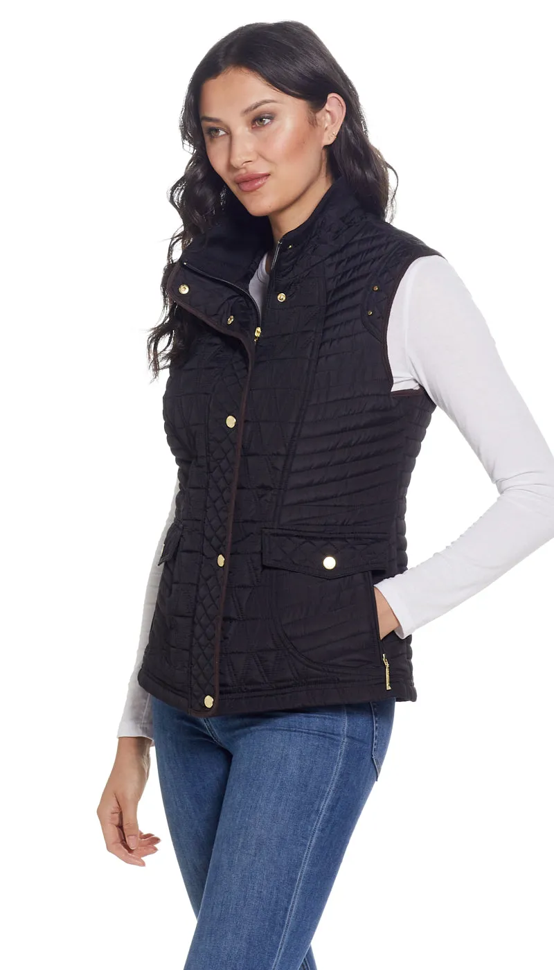 QUILTED VEST WITH COZY LINING AND FAUX SUEDE TRIM