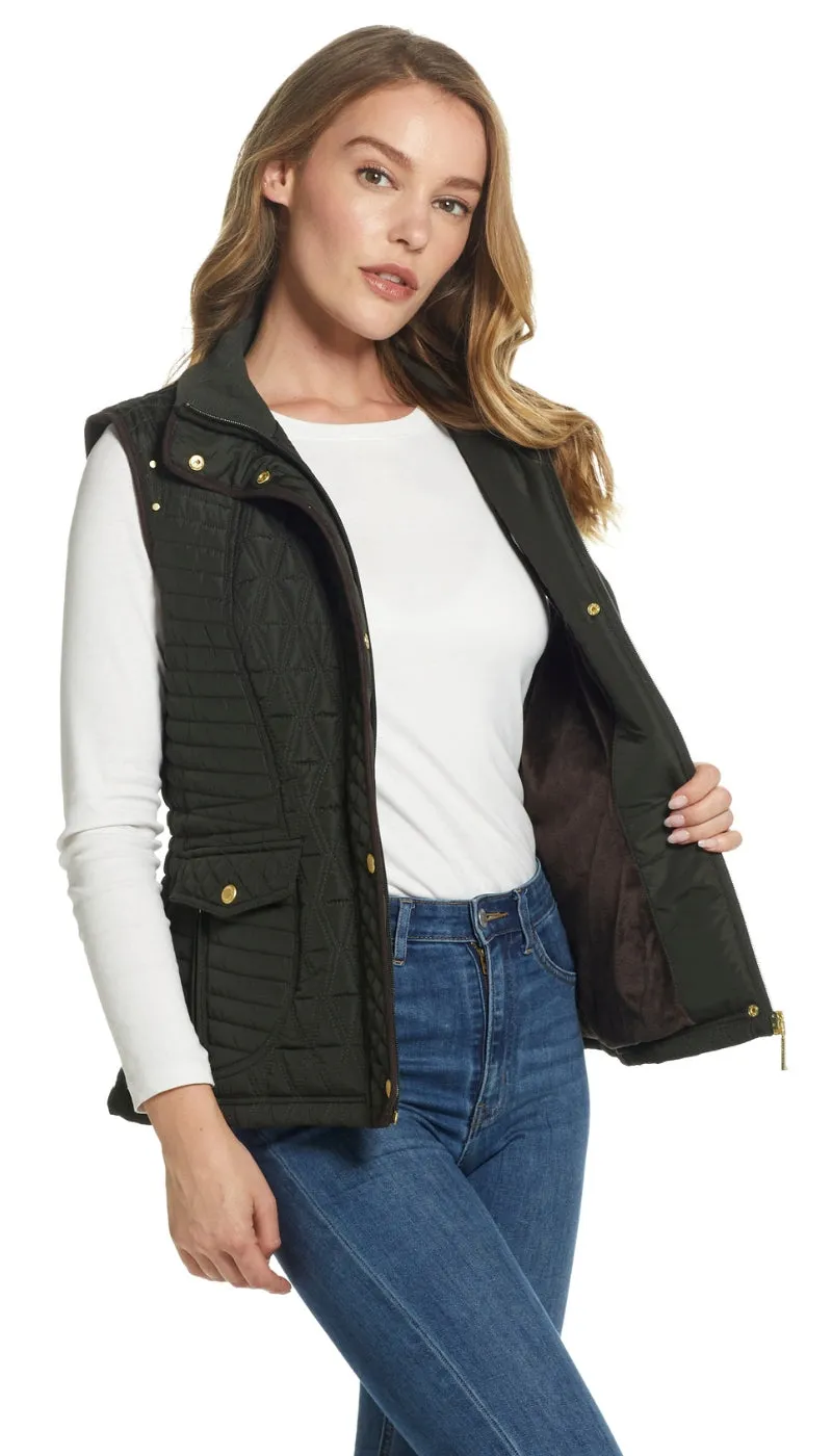 QUILTED VEST WITH COZY LINING AND FAUX SUEDE TRIM