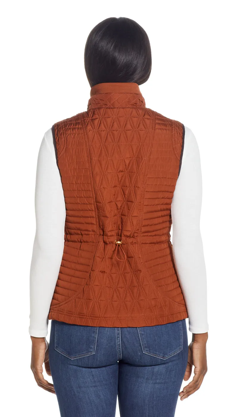 QUILTED VEST WITH COZY LINING AND FAUX SUEDE TRIM